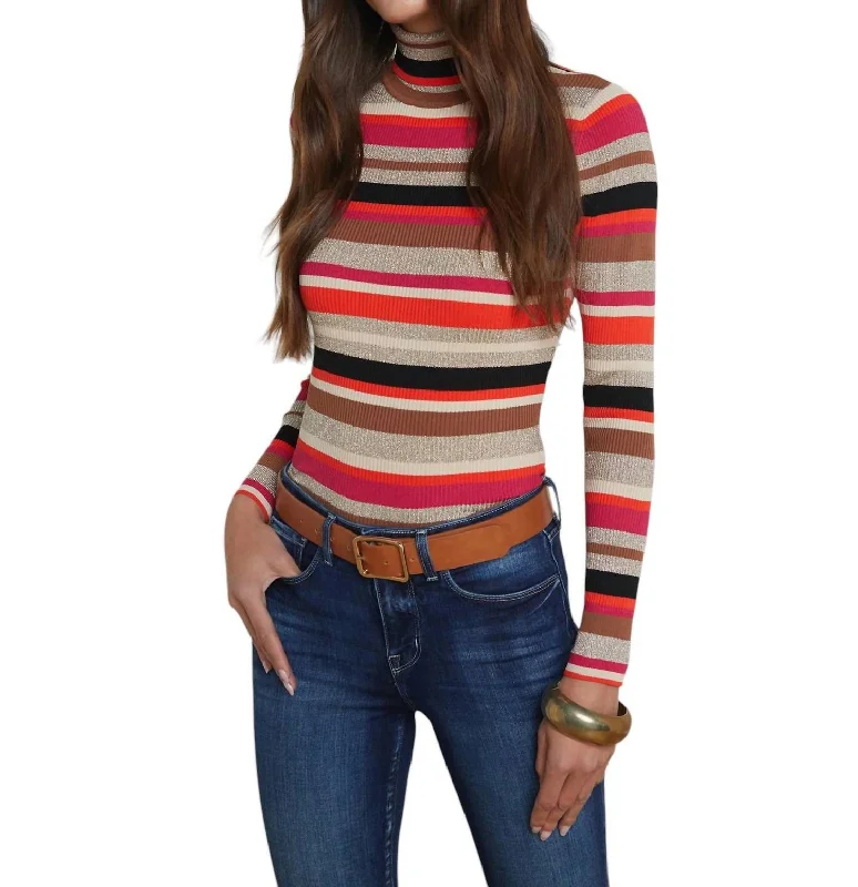 Olene Stripe Turtleneck In Orange/pink Multi Stripe