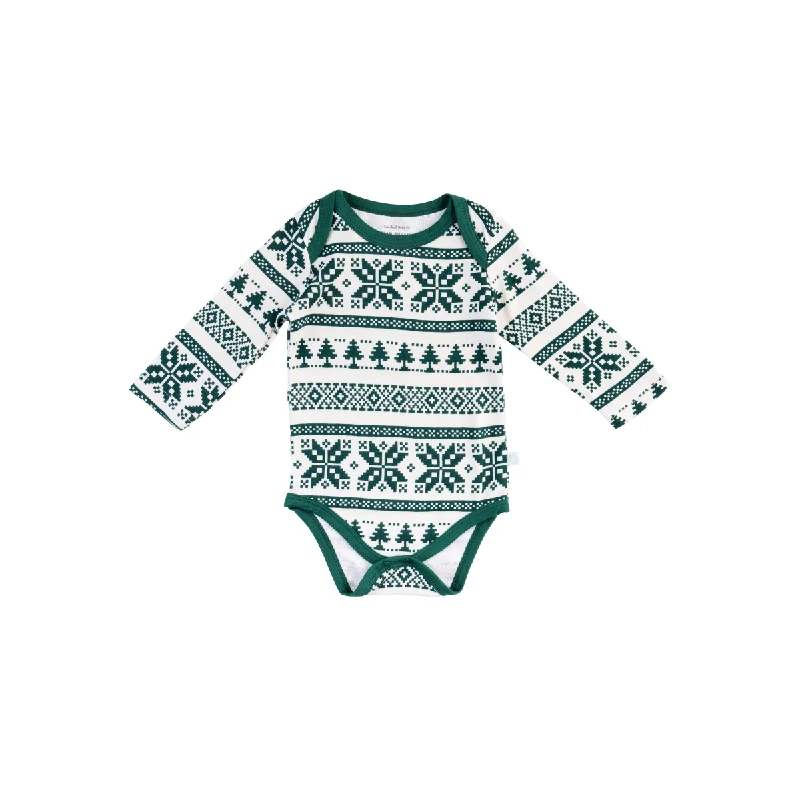 Baby Long-Sleeve Bamboo Bodysuit | Fair Isle Forest