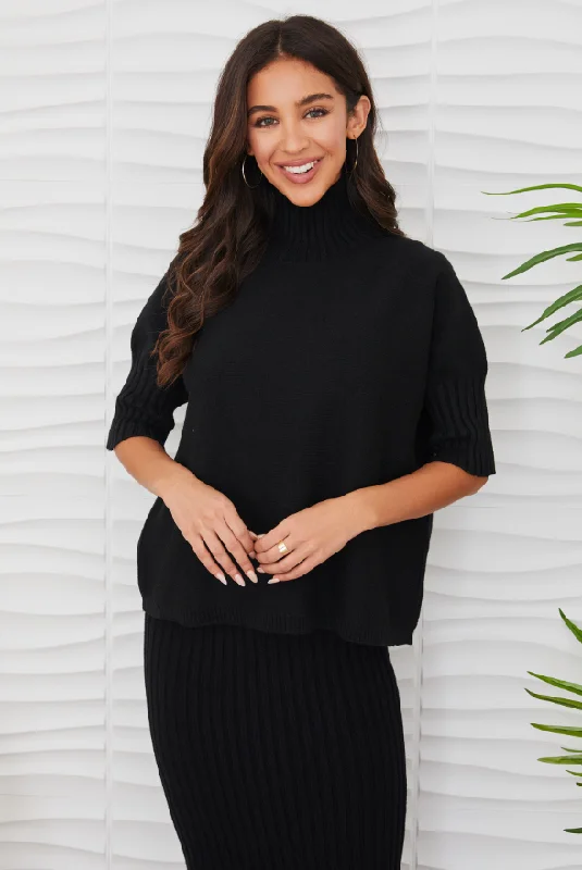 Rib Contrast SS Turtleneck