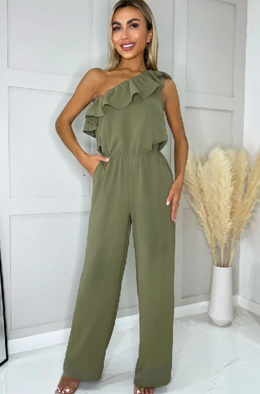 Hilary Khaki One Shoulder Jumpsuit