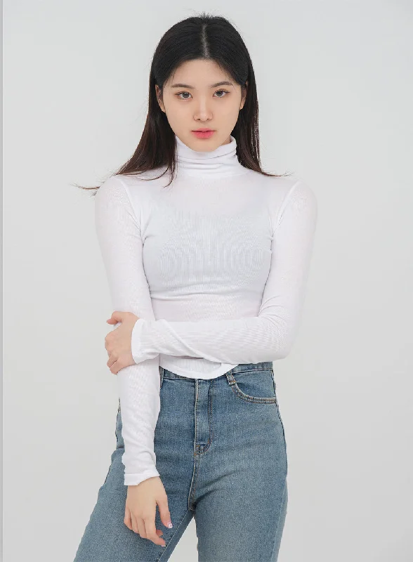 Unbalanced Hem Turtleneck Top