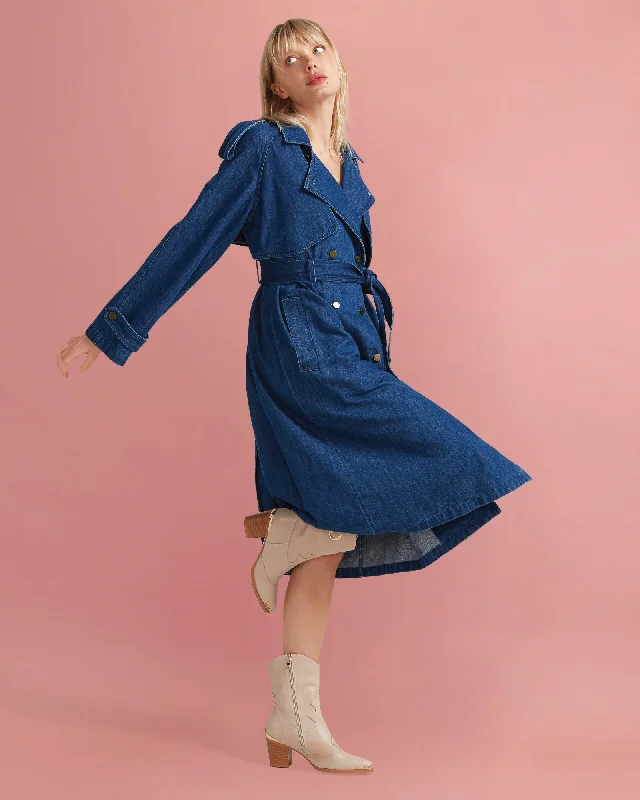 Wild Skies Denim Trench | Women | Mid Denim