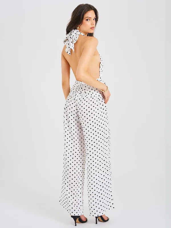 Oriana Polka Dots Halter Jumpsuit | White