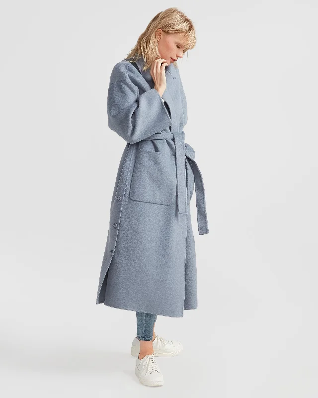 Wide Awake Split Hem Overcoat | Women | Denim Blue