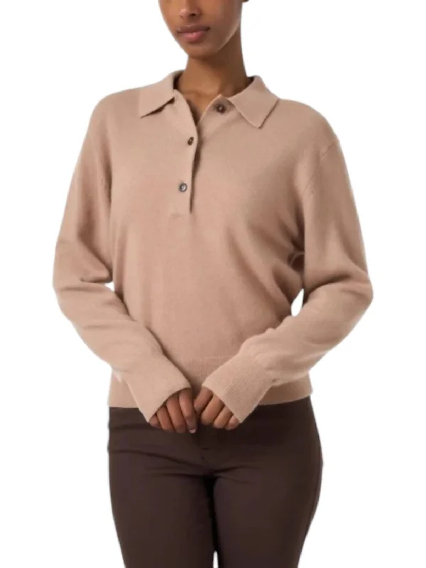 Cashmere Polo Sweater In Camel