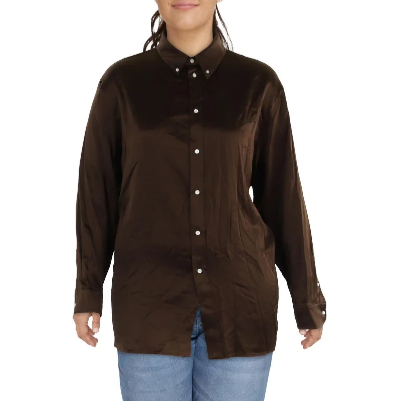 Polo Ralph Lauren Womens Silk Collared Button-Down Top