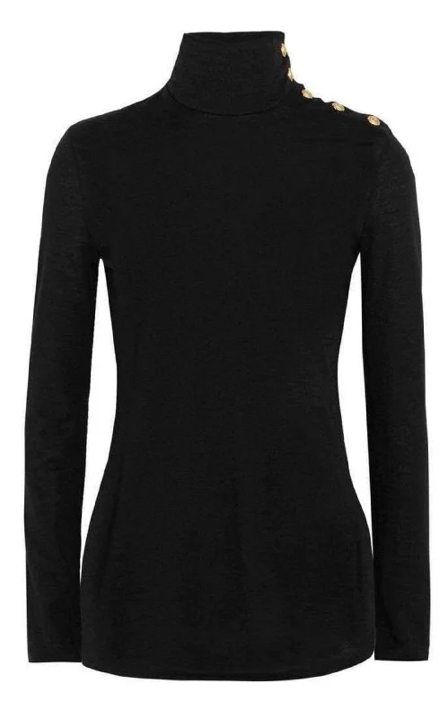 Black Knit Turtleneck Fine Wool Sweater