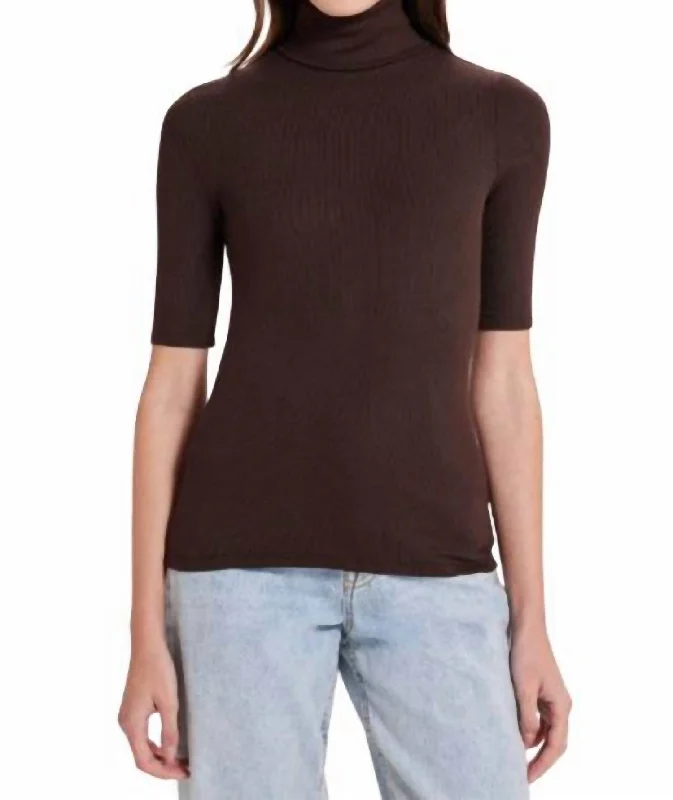 Ribbed Half Sleeve Turtleneck In Coffee