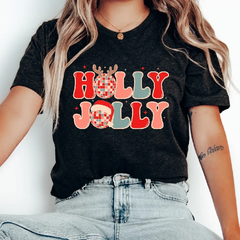 Holly Jolly Retro Christmas Shirt, Holly Jolly TShirt, Vintage Christmas Graphic Tee, Groovy Holly Jolly Shirt