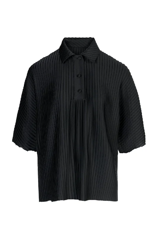 Black Pleated Polo Shirt