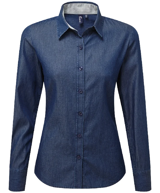 Indigo - Women's denim pindot long sleeve shirt