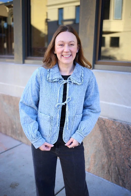 Denim Quilted Tie Front Jacket | Boutique Elise | Harper