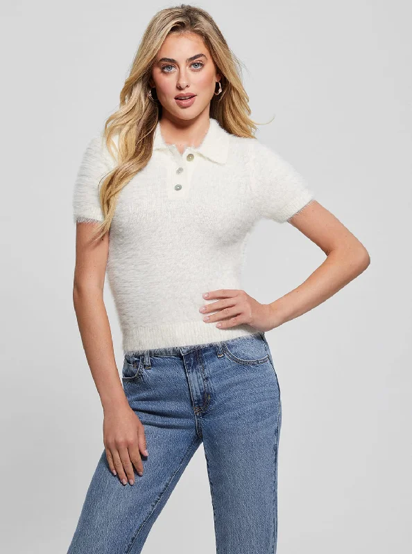 White Coraline Knit Polo Top