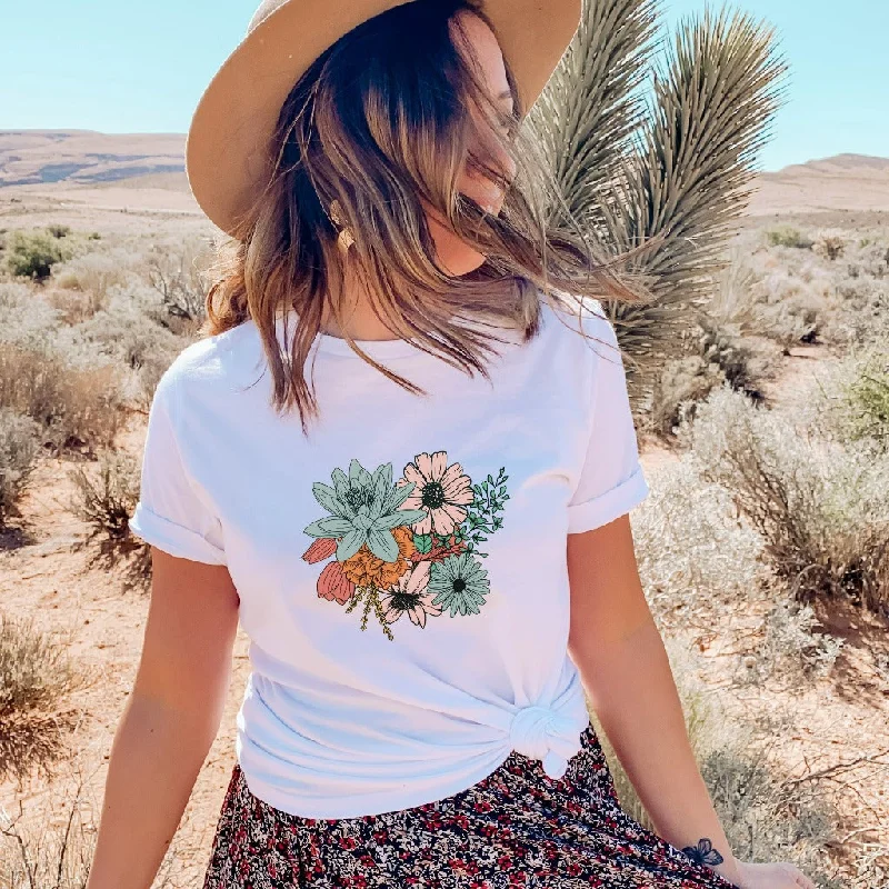 Floral Bouquet Shirt, Boho Flowers TShirt, Festival Graphic Tee, Vintage Botanical Flowers Gift for Her