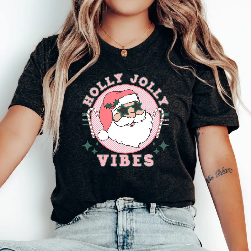 Holly Jolly Vibes Retro Christmas Shirt, Holly Jolly TShirt, Vintage Christmas Graphic Tee