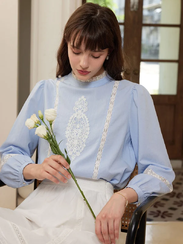 【Final Sale】Deborah Elegant Half Turtleneck Lace Panel Blouse