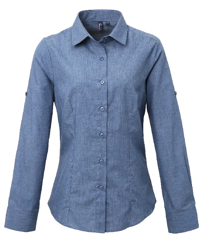 Indigo Denim - Women's poplin cross-dye roll sleeve shirt