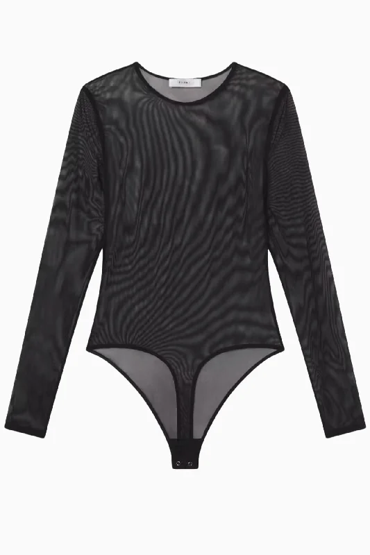 Frame Denim Stretch Mesh Bodysuit - Black