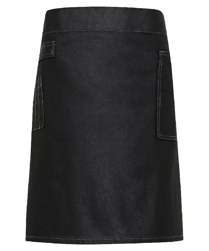 Black Denim - Division waxed-look denim waist apron