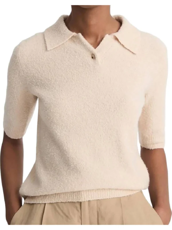 Soft Bouclé Silk-Blend Polo Sweater In Beach