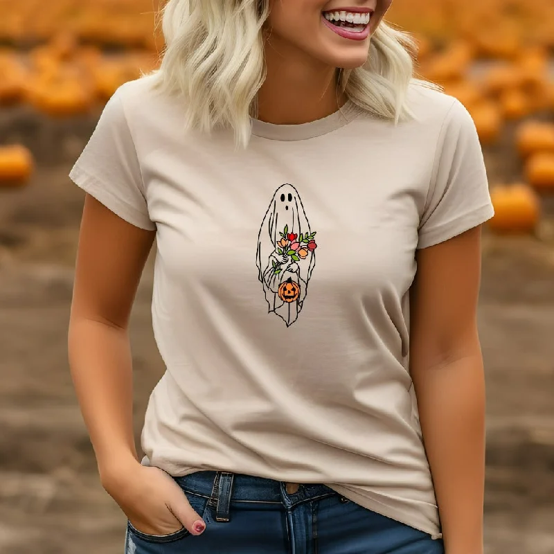 Floral Ghost Halloween Shirt, Pumpkin Halloween TShirt, Jack O Lantern Shirt, Fall Graphic Tee