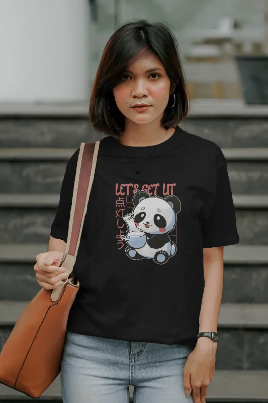 Panda With Bong Printed Oversized T-shirt for women