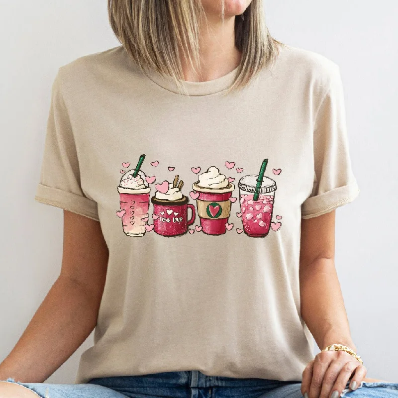 Valentine Coffee Heart Shirt, Womens Cute Valentine TShirt, Love Graphic Tee, Funny Latte Gift for Her