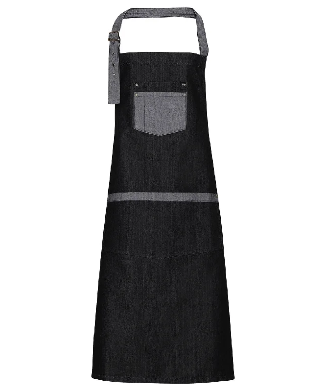 Black Denim - Domain contrast denim bib apron