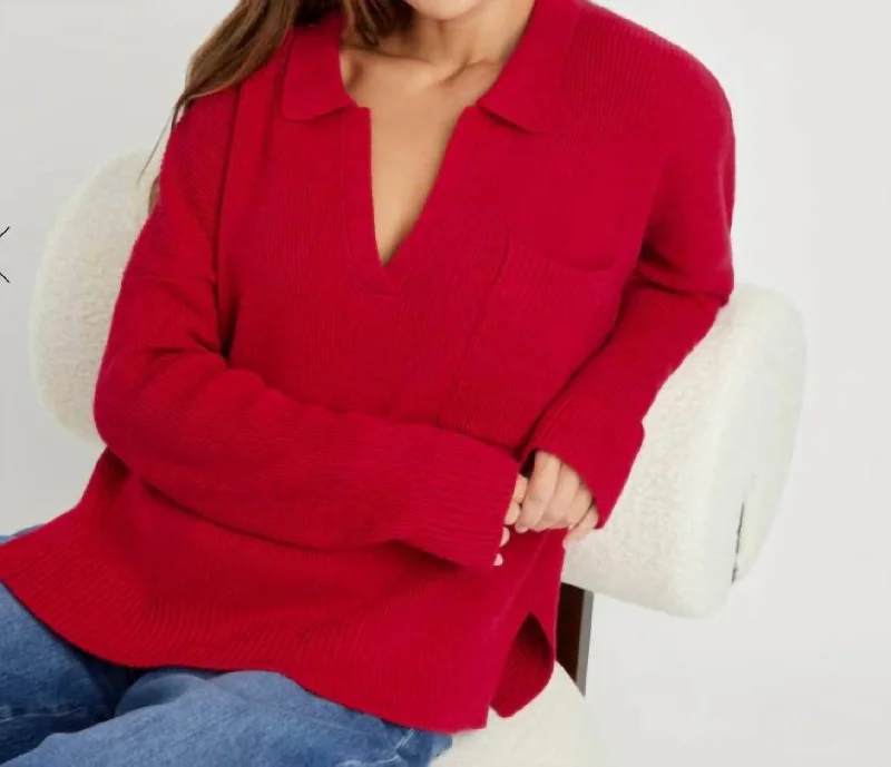 Kristen Polo Sweater In Ruby