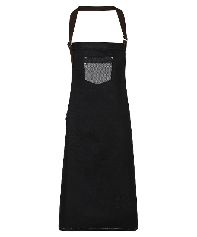 Black Denim - Division waxed-look denim bib apron with faux leather