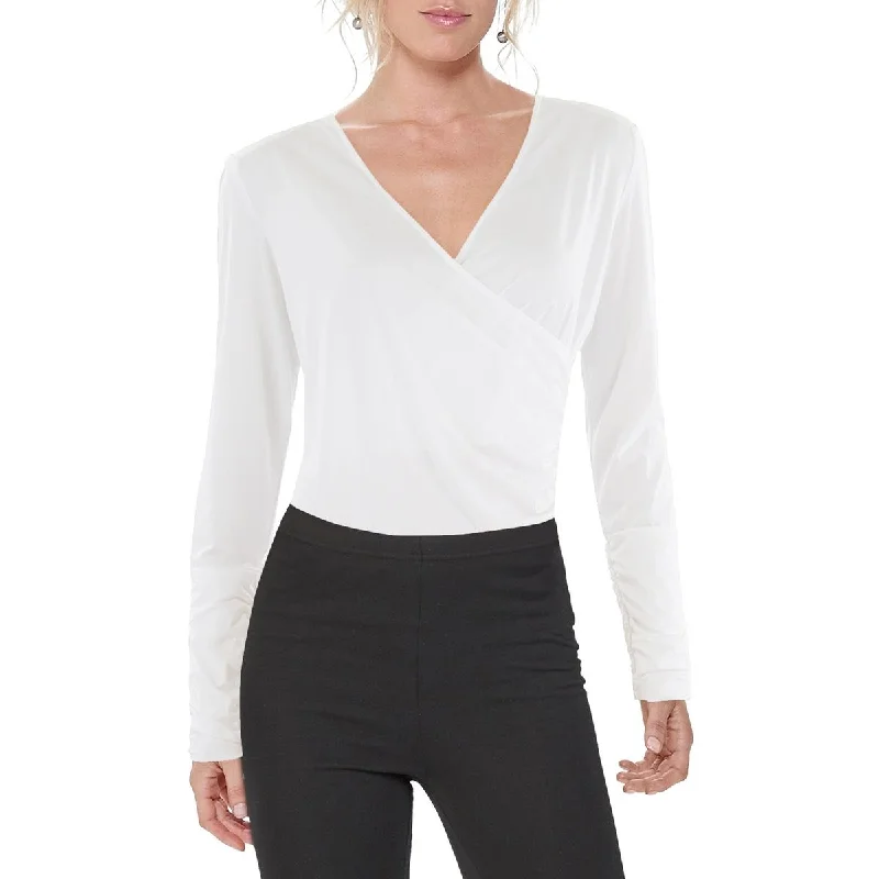 Womens Surplice Ruched Bodysuit