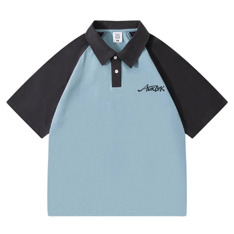 AOKLOK Contrast Color Stitching Polo Shirt