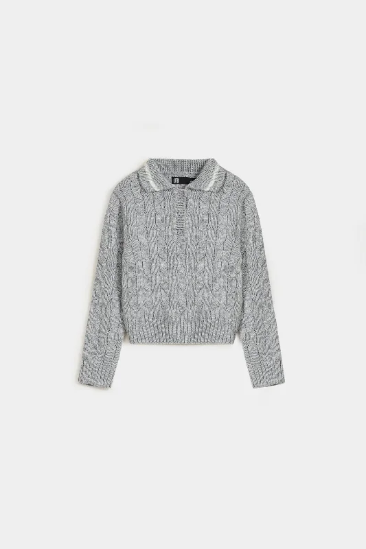 Cable Knit Polo Sweater