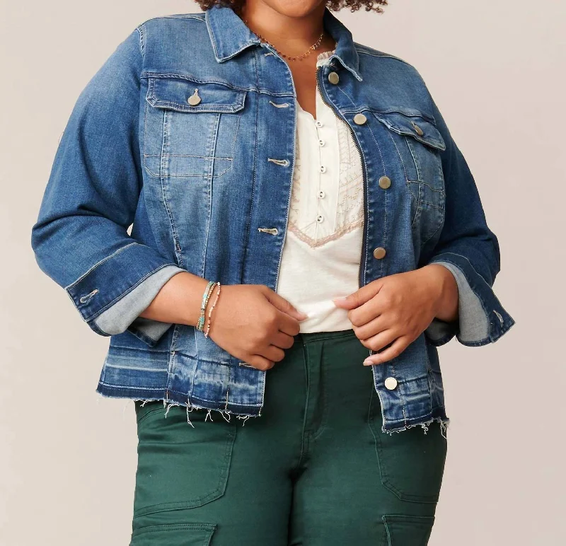 Curvy Vintage Denim Jacket In Mid Blue