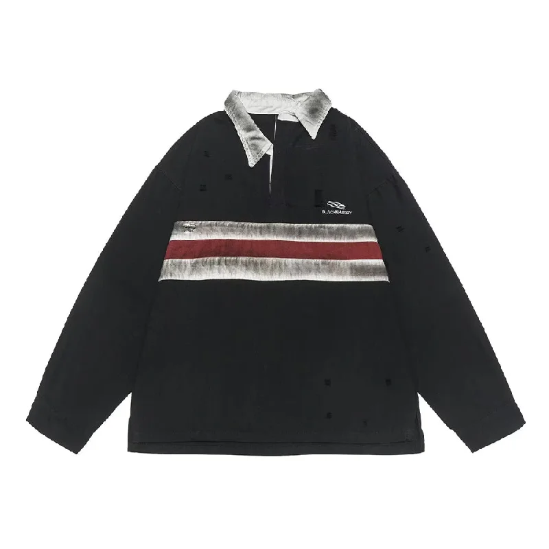 Contrast Color Stitching Polo Collar Sweatshirt