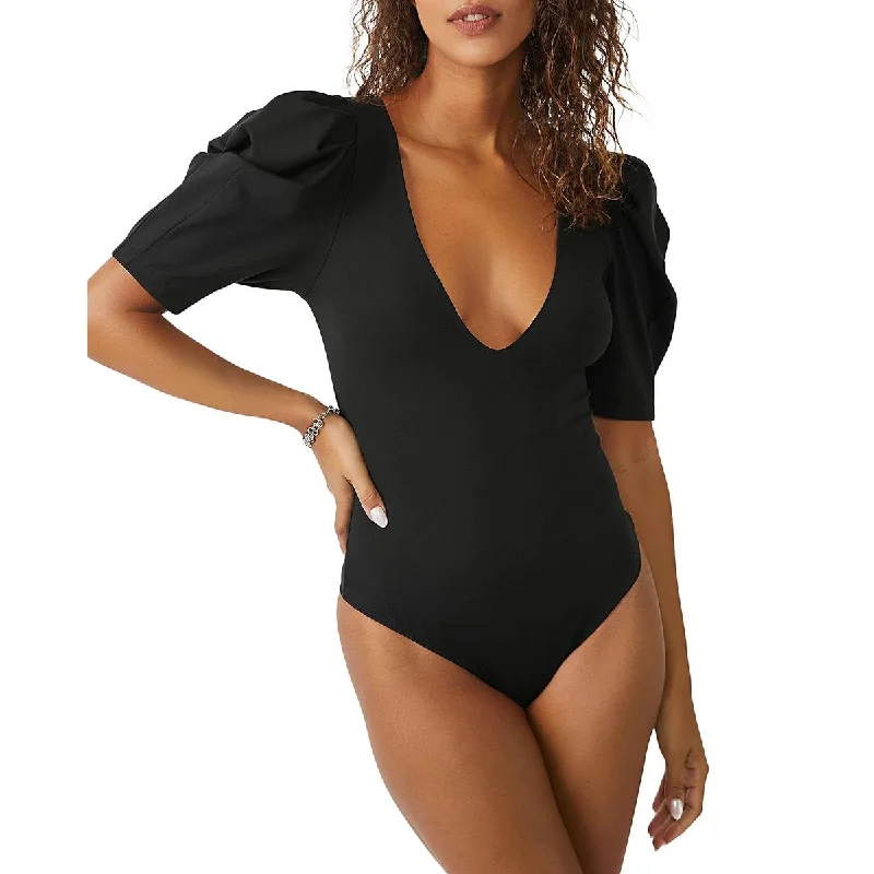 Intimately Free People Womens Va Va Voop Puff Sleeve Plunging Bodysuit