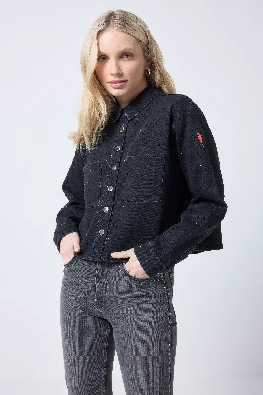 Black Embellished Denim Shacket