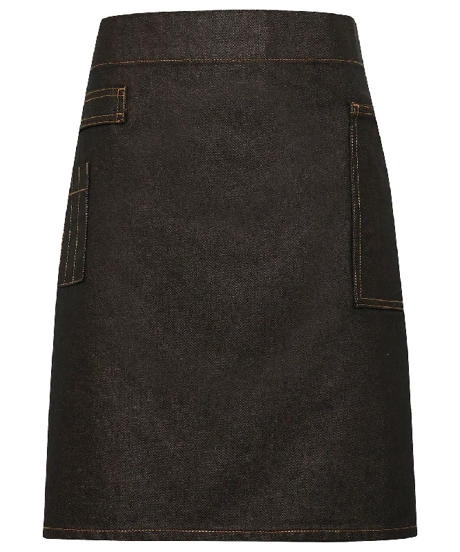 Black/Tan Denim - Division waxed-look denim waist apron