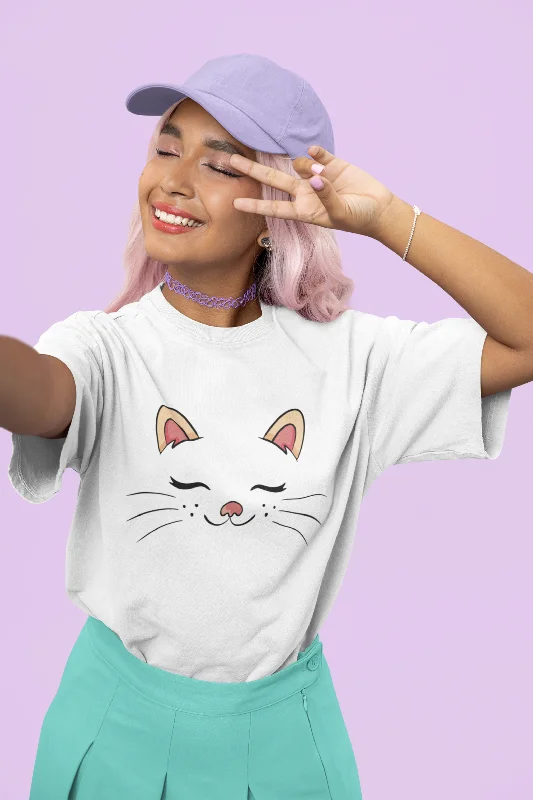 Cute Sleeping Cat Printed Oversized T-shirt for women