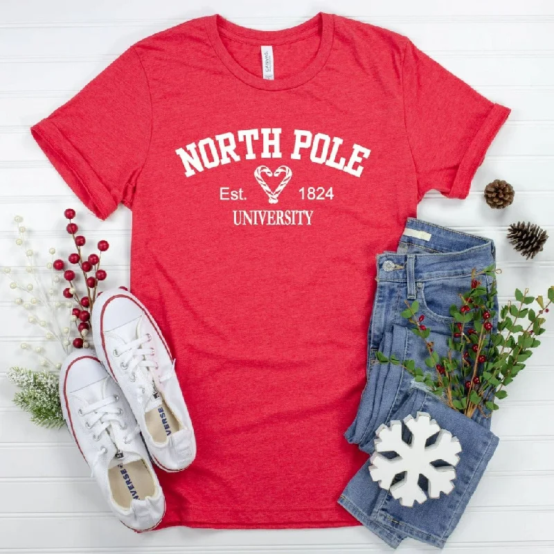 North Pole University Shirt, Funny Christmas TShirt, Christmas Graphic Tee for Her, Christmas Outfit