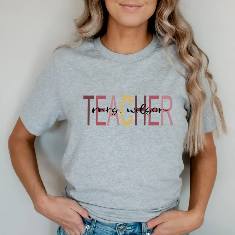 Custom Teacher Last Name Shirt, Personalized Teacher Mrs TShirt, Back to School Graphic Tee, Teacher Appreciation Gift