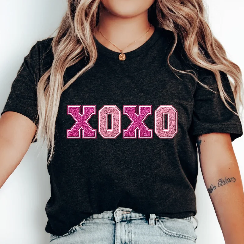 XOXO Valentine's Day Shirt, Faux Chenille Hugs and Kisses TShirt, Girlfriend Valentine Gift, Valentines Day Gift for Her