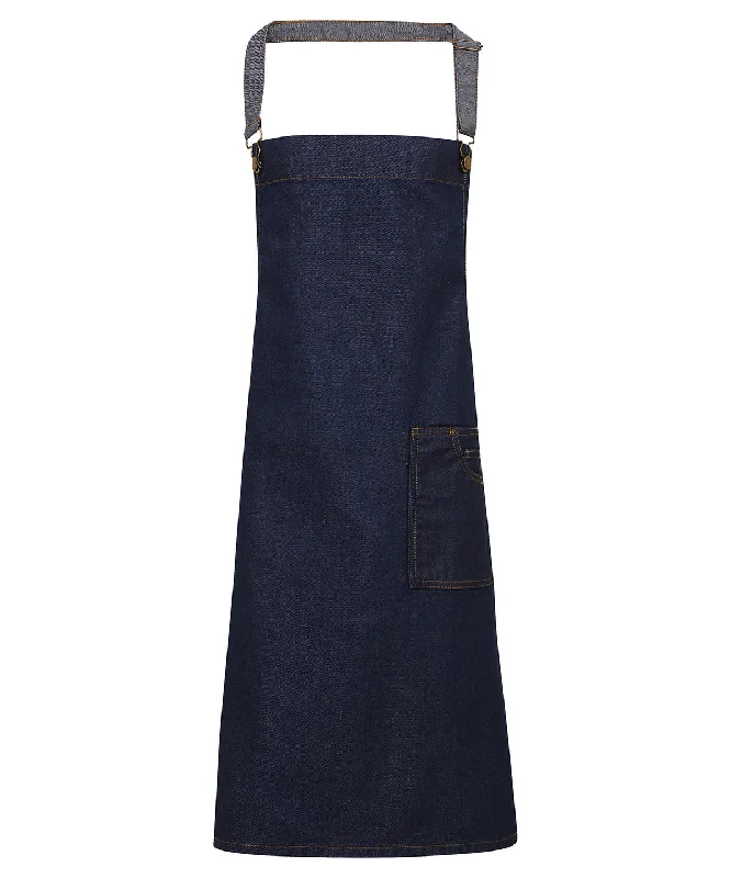 Indigo Denim - District waxed-look denim bib apron