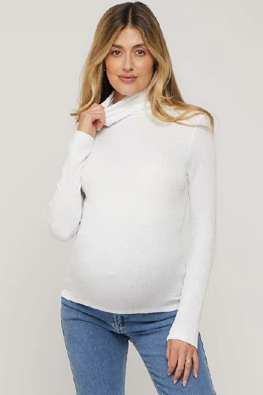 Ivory Ribbed Maternity Turtleneck Top