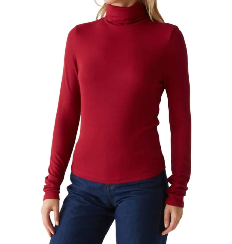 Tara Turtleneck Tee In Carmine