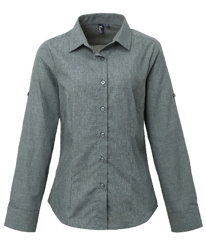 Grey Denim - Women's poplin cross-dye roll sleeve shirt