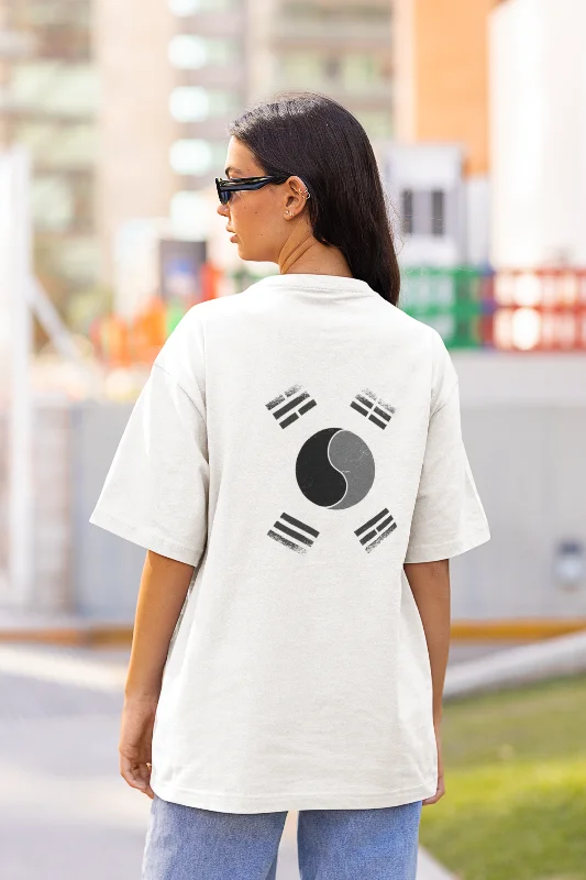 Korean National White Printed Oversized T-shirt for women