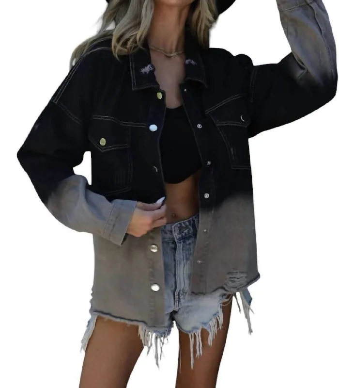 Mya Rock & Roll Distress Ombre Denim Jacket In Black