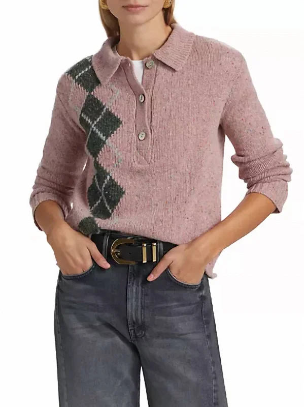 Lee Tweed Argyle Polo Shirt In Rose Garden