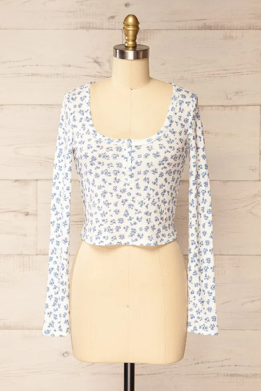 Pesza | Long-Sleeved Blue Floral Top